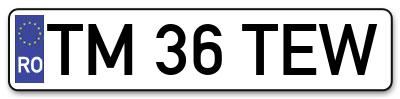 Placuta inmatriculare numar auto  TM-36-TEW, TM 36 TEW, TM36TEW