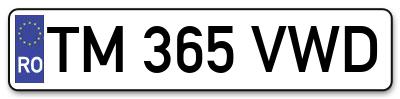 Placuta inmatriculare numar auto  TM-365-VWD, TM 365 VWD, TM365VWD