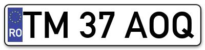 Placuta inmatriculare numar auto  TM-37-AOQ, TM 37 AOQ, TM37AOQ