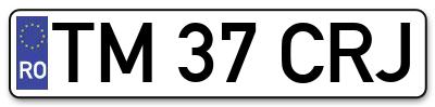 Placuta inmatriculare numar auto  TM-37-CRJ, TM 37 CRJ, TM37CRJ
