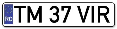 Placuta inmatriculare numar auto  TM-37-VIR, TM 37 VIR, TM37VIR