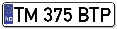 Placuta inmatriculare numar auto  TM-375-BTP, TM 375 BTP, TM375BTP