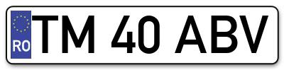 Placuta inmatriculare numar auto  TM-40-ABV, TM 40 ABV, TM40ABV