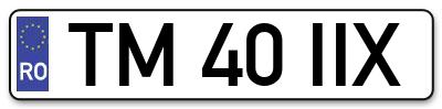 Placuta inmatriculare numar auto  TM-40-IIX, TM 40 IIX, TM40IIX