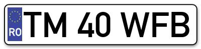 Placuta inmatriculare numar auto  TM-40-WFB, TM 40 WFB, TM40WFB