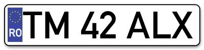 Placuta inmatriculare numar auto  TM-42-ALX, TM 42 ALX, TM42ALX