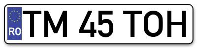 Placuta inmatriculare numar auto  TM-45-TOH, TM 45 TOH, TM45TOH