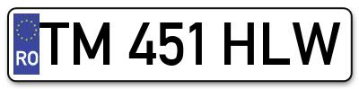 Placuta inmatriculare numar auto  TM-451-HLW, TM 451 HLW, TM451HLW