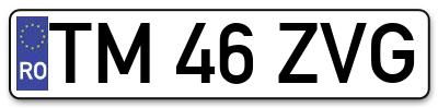 Placuta inmatriculare numar auto  TM-46-ZVG, TM 46 ZVG, TM46ZVG