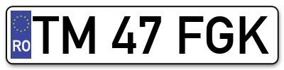Placuta inmatriculare numar auto  TM-47-FGK, TM 47 FGK, TM47FGK