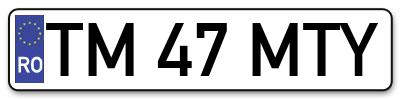 Placuta inmatriculare numar auto  TM-47-MTY, TM 47 MTY, TM47MTY
