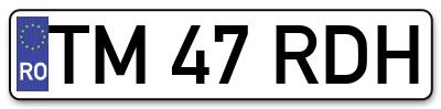 Placuta inmatriculare numar auto  TM-47-RDH, TM 47 RDH, TM47RDH