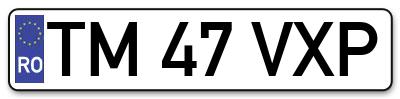 Placuta inmatriculare numar auto  TM-47-VXP, TM 47 VXP, TM47VXP