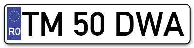 Placuta inmatriculare numar auto  TM-50-DWA, TM 50 DWA, TM50DWA