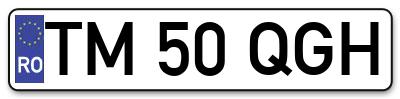 Placuta inmatriculare numar auto  TM-50-QGH, TM 50 QGH, TM50QGH
