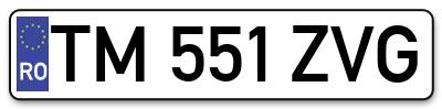Placuta inmatriculare numar auto  TM-551-ZVG, TM 551 ZVG, TM551ZVG