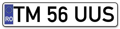 Placuta inmatriculare numar auto  TM-56-UUS, TM 56 UUS, TM56UUS