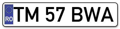 Placuta inmatriculare numar auto  TM-57-BWA, TM 57 BWA, TM57BWA