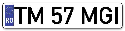Placuta inmatriculare numar auto  TM-57-MGI, TM 57 MGI, TM57MGI