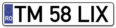 Placuta inmatriculare numar auto  TM-58-LIX, TM 58 LIX, TM58LIX