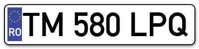 Placuta inmatriculare numar auto  TM-580-LPQ, TM 580 LPQ, TM580LPQ