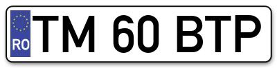 Placuta inmatriculare numar auto  TM-60-BTP, TM 60 BTP, TM60BTP