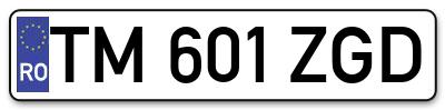 Placuta inmatriculare numar auto  TM-601-ZGD, TM 601 ZGD, TM601ZGD