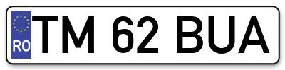 Placuta inmatriculare numar auto  TM-62-BUA, TM 62 BUA, TM62BUA