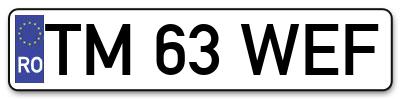 Placuta inmatriculare numar auto  TM-63-WEF, TM 63 WEF, TM63WEF