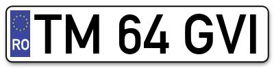 Placuta inmatriculare numar auto  TM-64-GVI, TM 64 GVI, TM64GVI