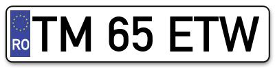 Placuta inmatriculare numar auto  TM-65-ETW, TM 65 ETW, TM65ETW