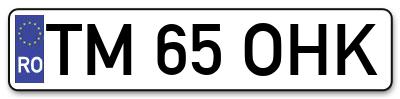 Placuta inmatriculare numar auto  TM-65-OHK, TM 65 OHK, TM65OHK
