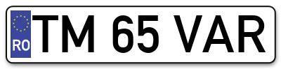 Placuta inmatriculare numar auto  TM-65-VAR, TM 65 VAR, TM65VAR