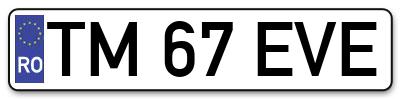 Placuta inmatriculare numar auto  TM-67-EVE, TM 67 EVE, TM67EVE