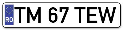 Placuta inmatriculare numar auto  TM-67-TEW, TM 67 TEW, TM67TEW