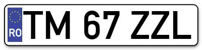 Placuta inmatriculare numar auto  TM-67-ZZL, TM 67 ZZL, TM67ZZL