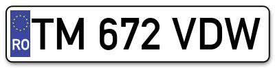 Placuta inmatriculare numar auto  TM-672-VDW, TM 672 VDW, TM672VDW