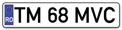Placuta inmatriculare numar auto  TM-68-MVC, TM 68 MVC, TM68MVC