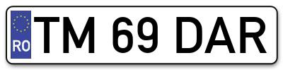 Placuta inmatriculare numar auto  TM-69-DAR, TM 69 DAR, TM69DAR
