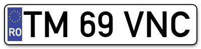Placuta inmatriculare numar auto  TM-69-VNC, TM 69 VNC, TM69VNC