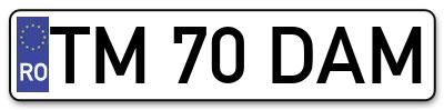 Placuta inmatriculare numar auto  TM-70-DAM, TM 70 DAM, TM70DAM