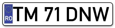 Placuta inmatriculare numar auto  TM-71-DNW, TM 71 DNW, TM71DNW