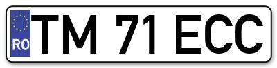 Placuta inmatriculare numar auto  TM-71-ECC, TM 71 ECC, TM71ECC