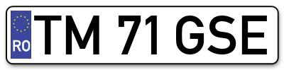Placuta inmatriculare numar auto  TM-71-GSE, TM 71 GSE, TM71GSE
