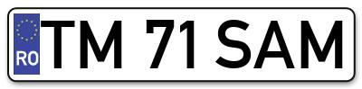 Placuta inmatriculare numar auto  TM-71-SAM, TM 71 SAM, TM71SAM