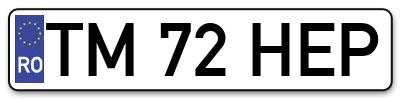 Placuta inmatriculare numar auto  TM-72-HEP, TM 72 HEP, TM72HEP