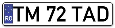 Placuta inmatriculare numar auto  TM-72-TAD, TM 72 TAD, TM72TAD
