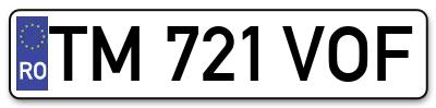 Placuta inmatriculare numar auto  TM-721-VOF, TM 721 VOF, TM721VOF