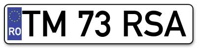 Placuta inmatriculare numar auto  TM-73-RSA, TM 73 RSA, TM73RSA