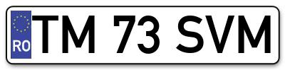 Placuta inmatriculare numar auto  TM-73-SVM, TM 73 SVM, TM73SVM